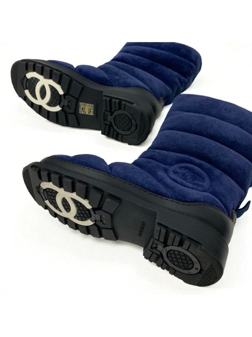 Chanel Boots Short Shoes Suede Navy Black Middle Snow - Picture 6 of 10